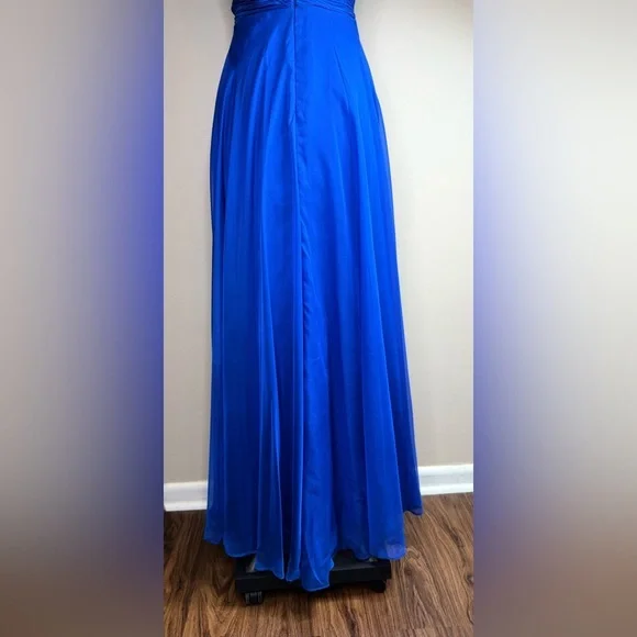 Mac Duggal Sapphire Blue Gown Rhinestone Front Chiffon Overlay Size 2 - Picture 7 of 16